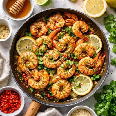 Image of Coriander Honey Lemon Prawns