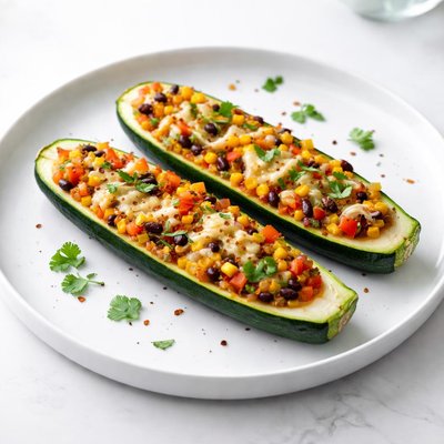 Image of Corn and Bell Peppers Stuffed Zucchini