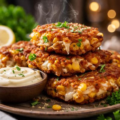 Image of Corn and Crab Fritters with Garlic Aioli