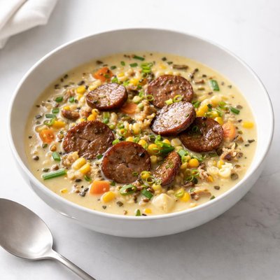 Image of Corn and Wild Rice Soup with Smoked Sausage