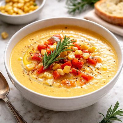 Image of Corn Bisque with Red Bell Pepper and Rosemary