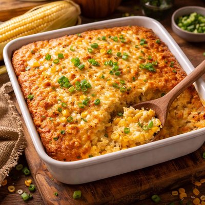 Image of Corn Bread Casserole with Fresh Corn and Green Onions