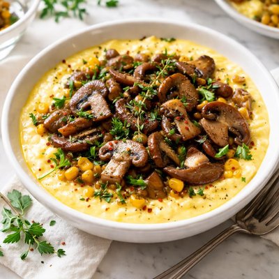 Image of Corn Custard with Herbed Mushrooms Microwave