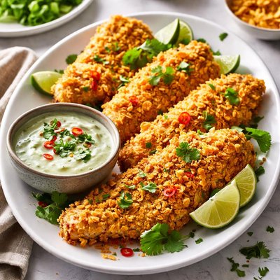 Image of Corn Flake Crusted Fish Fillets with Chile Cilantro Aioli