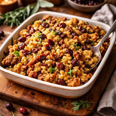 Image of Cornbread Sausage Dressing with Dried Cranberries