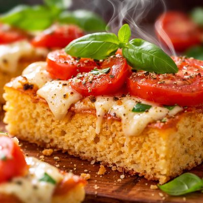 Image of Cornbread with Fresh Tomatoes and Mozzarella