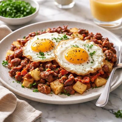 Image of Corned Beef Hash with Fried Eggs
