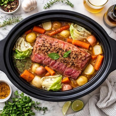 Image of Corned Beef in Beer Crock Pot