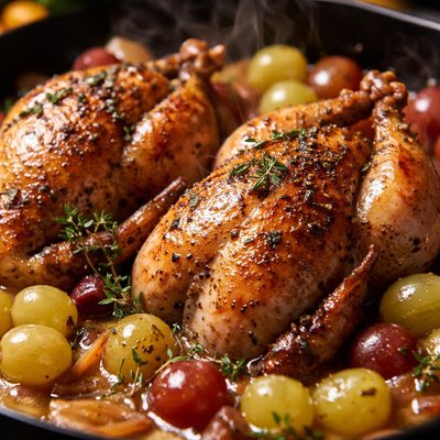 Image of Cornish Game Hens with Grapes in Vermouth