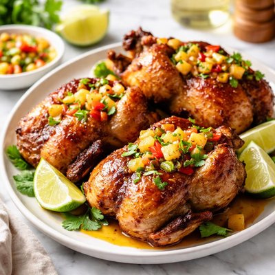 Image of Cornish Game Hens with Pineapple Pepper Sauce