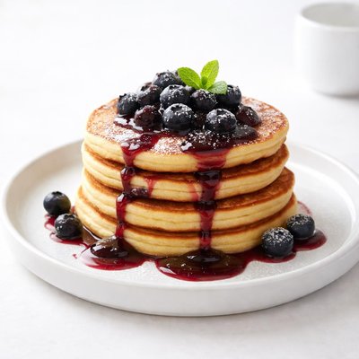 Image of Cornmeal Pancakes with Blueberry Maple Syrup