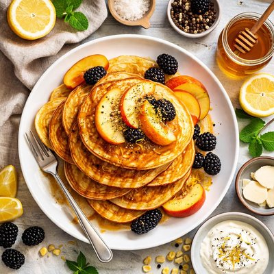 Image of Cornmeal Pancakes with Honey and Black Pepper