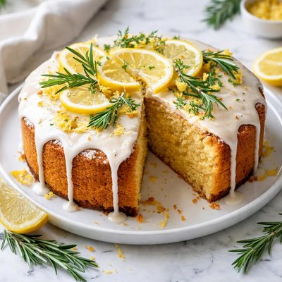 Image of Cornmeal Rosemary Cake with Lemon Fondant