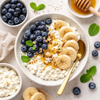 Image of Cottage Cheese with Banana and Blueberries