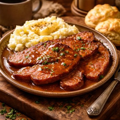 Image of Country Fried Ham with Red Eye Gravy