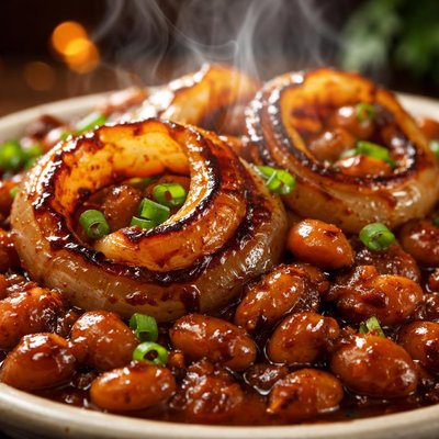 Image of Country Style Barbecued Onions with Baked Beans