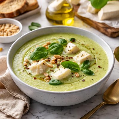 Image of Courgette Basil and Brie Cheese Soup