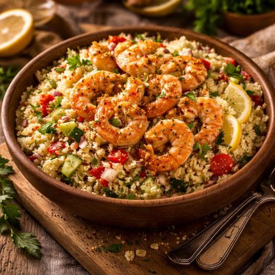 Image of Couscous Salad with Grilled Shrimp Scampi