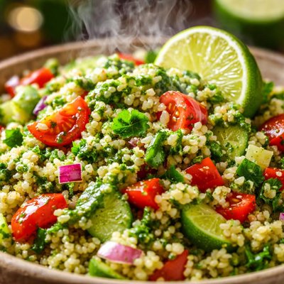 Image of Couscous Salad with Lime Spinach Dressing