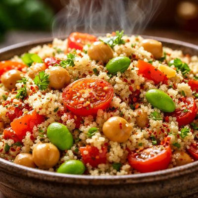 Image of Couscous with Chickpeas Tomatoes and Edamame