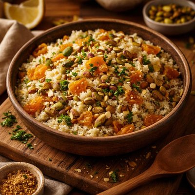Image of Couscous with Dried Apricots and Pistachios Vegan