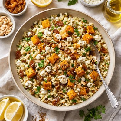 Image of Couscous with Roast Pumpkin Raisins and Almonds