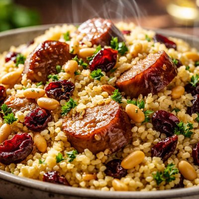 Image of Couscous with Sausage Pine Nuts and Cranberries
