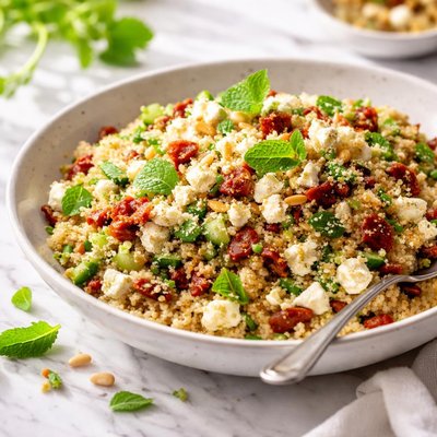 Image of Couscous with Sun Dried Tomatoes Feta Cheese and Mint