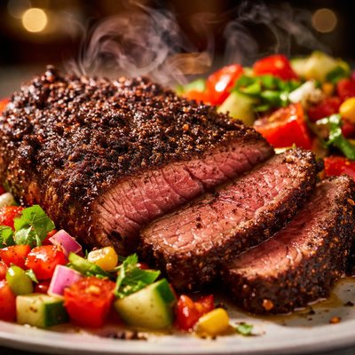 Image of Cowboy Coffee Rubbed Steak W Fresh Chopped Veggie Salad