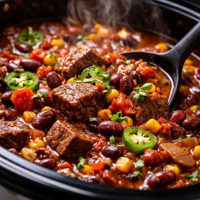 Image of Cowboy Steak Chili in a Crock Pot