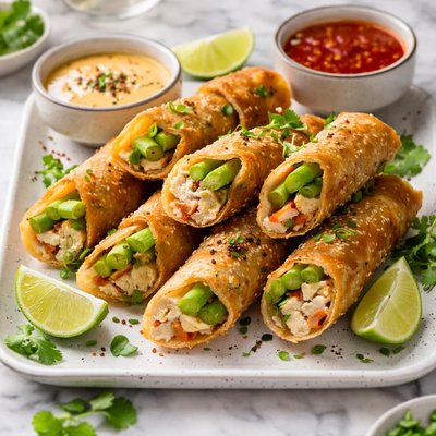 Image of Crab Asparagus Egg Rolls with Three Dipping Sauces