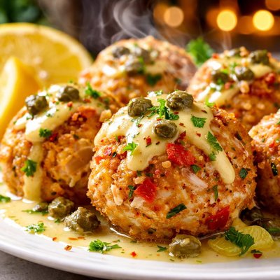 Image of Crab Balls with Lemon Caper Sauce