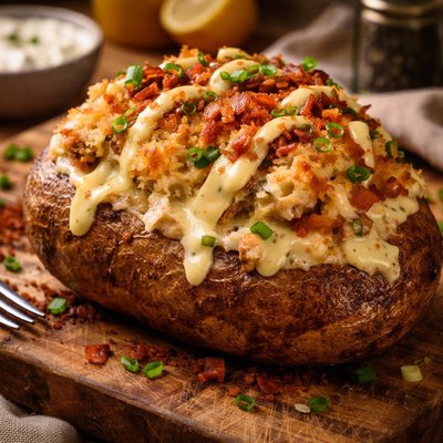 Image of Crab Cake Stuffed Baked Potato