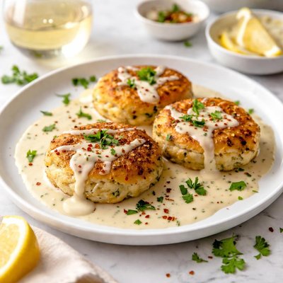 Image of Crab Cakes with Chardonnay Cream Sauce