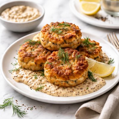 Image of Crab Cakes with Whole Grain Mustard Remoulade
