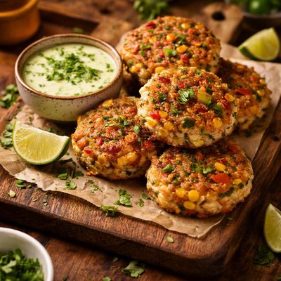 Image of Crab Corn Cakes with Coriander Dipping Sauce