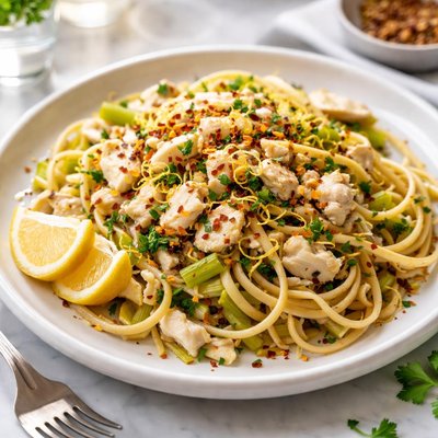 Image of Crab Leeks Over Linguine