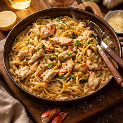Image of Crab Pasta in a Creamy Garlic White Wine Sauce