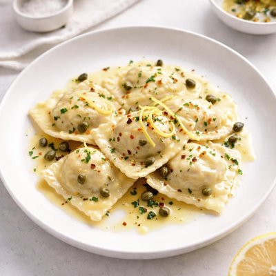 Image of Crab Ravioli Filling with Lemon Caper Butter