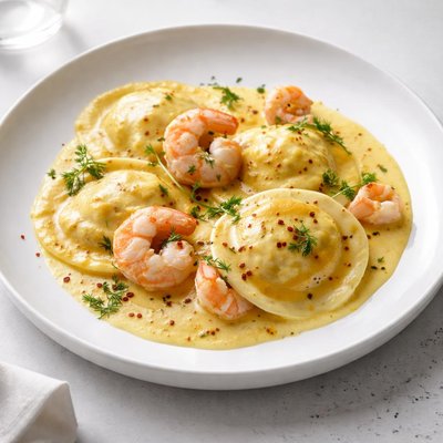 Image of Crab Shrimp Ravioli with Saffron Cream Sauce