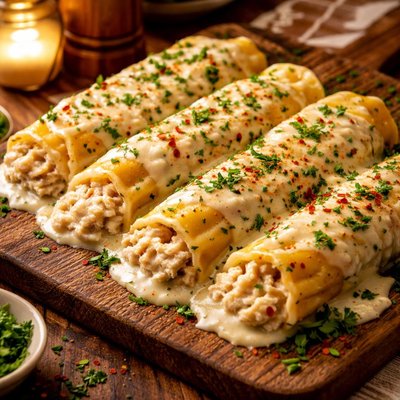 Image of Crab Stuffed Manicotti Alfredo