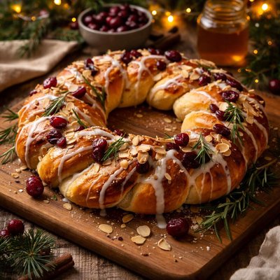 Image of Cranberry Almond Holiday Wreath Bread