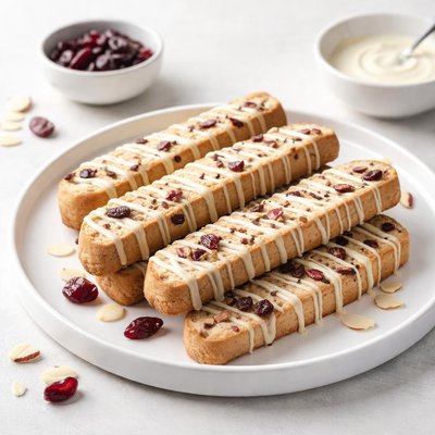 Image of Cranberry and Almond Biscotti with White Chocolate Drizzle