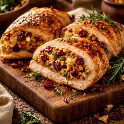 Image of Cranberry and Cornbread Stuffed Chicken Breasts