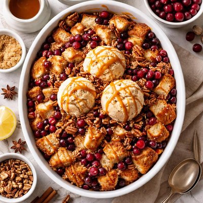 Image of Cranberry Bread Pudding with Caramel Ice Cream