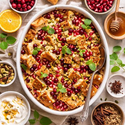 Image of Cranberry Bread Pudding with Middle Eastern Flavors