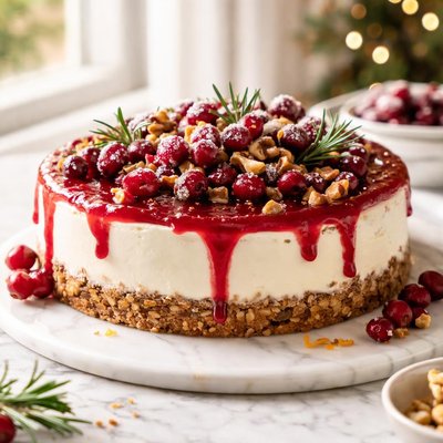 Image of Cranberry Cheesecake with Walnut Crust