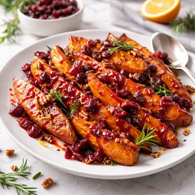 Image of Cranberry Glazed Roasted Sweet Potatoes