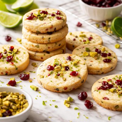 Image of Cranberry Lime Pistachio Shortbread Cookies