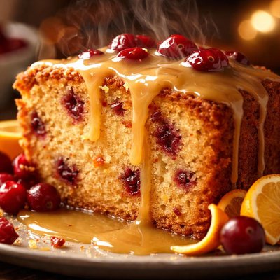 Image of Cranberry Orange Pound Cake with Butter Rum Sauce
